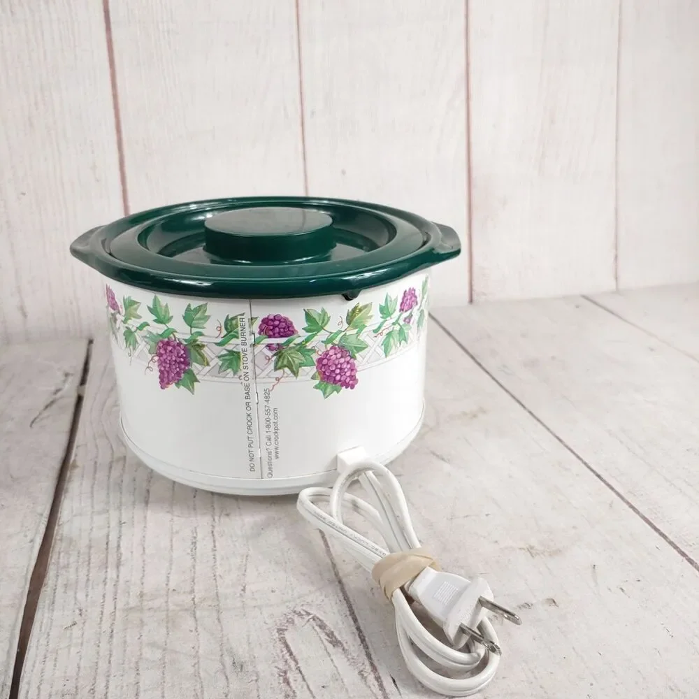 Rival Crock-Ette w/ LID Green Purple GRAPES - 1 QT Stoneware Slow Cooker 3205